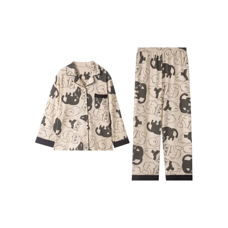 Montagut Pajama Set Fall And Winter Unisex Khaki-1