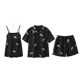 JINGYUN Pajama Set Women's Three-Piece Set Black