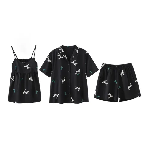 JINGYUN Pajama Set Women's Three Piece Set Black