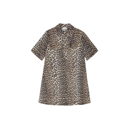 GANNI Short-Sleeved Dresses Women's Leopard