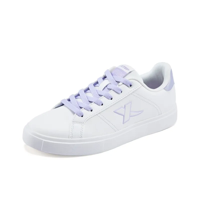 XTEP Anti Slip And Wear Resistant Lightweight Low Top Skateboard Shoes Women's Sail White Violet Blue-1