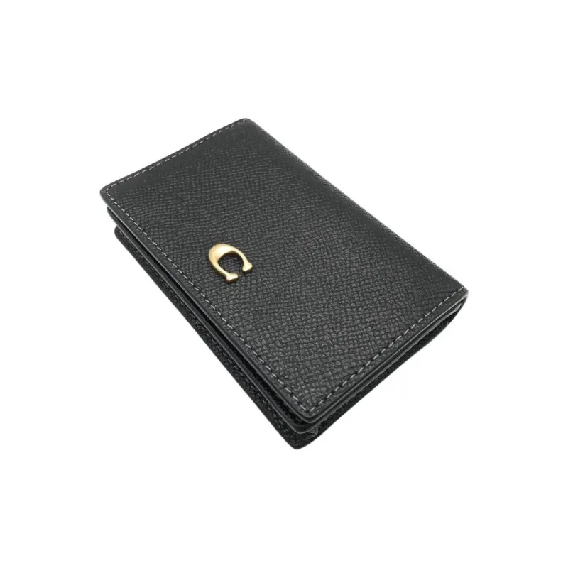 COACH Card Case Leather Coin Purse, Wallet, Card Holder Mini Unisex Black-7
