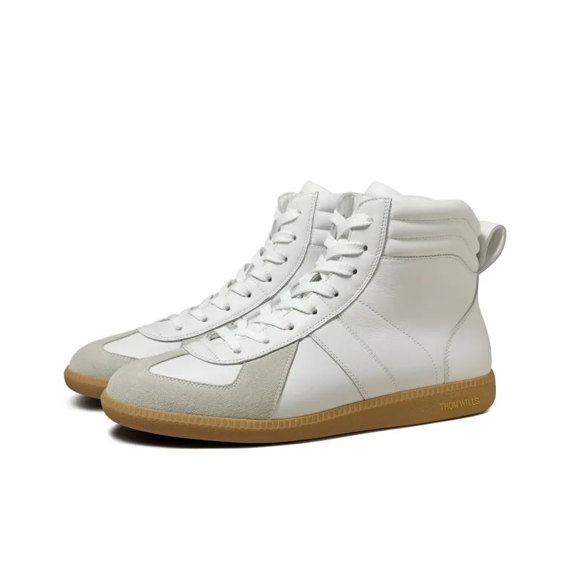THOM WILLS Classic Vintage German Army Trainers Abrasion Resistant Mid Top Skateboard Shoes Men's Gray White-6