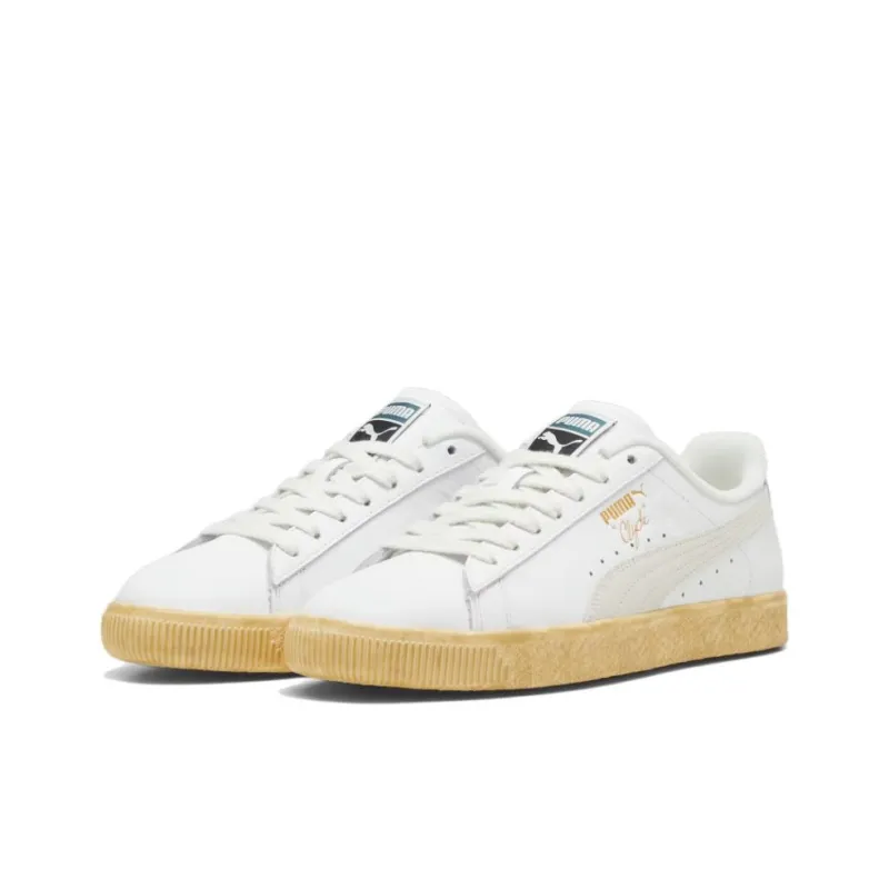 PUMA Clyde Anti Slip Wear Resistant Low Top Skateboard Shoes Unisex White Yellow-2