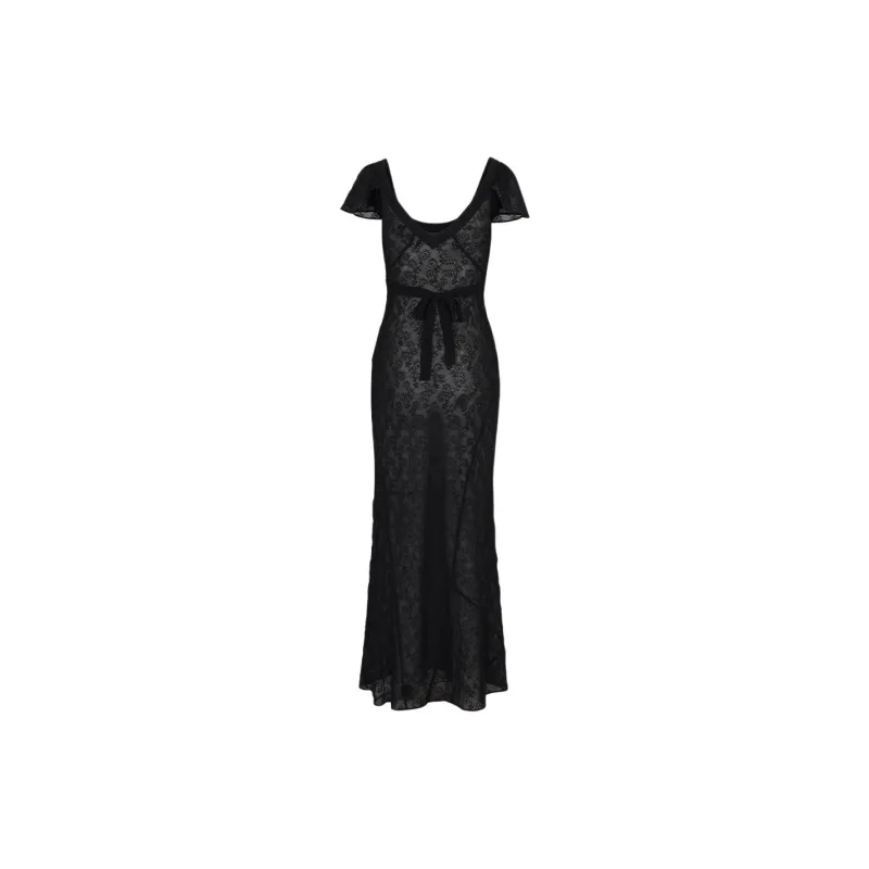 Realisation Par SS24 The Seraphina Short-Sleeved Dresses Women's Primrose Embroidery Black Spring Flower-1