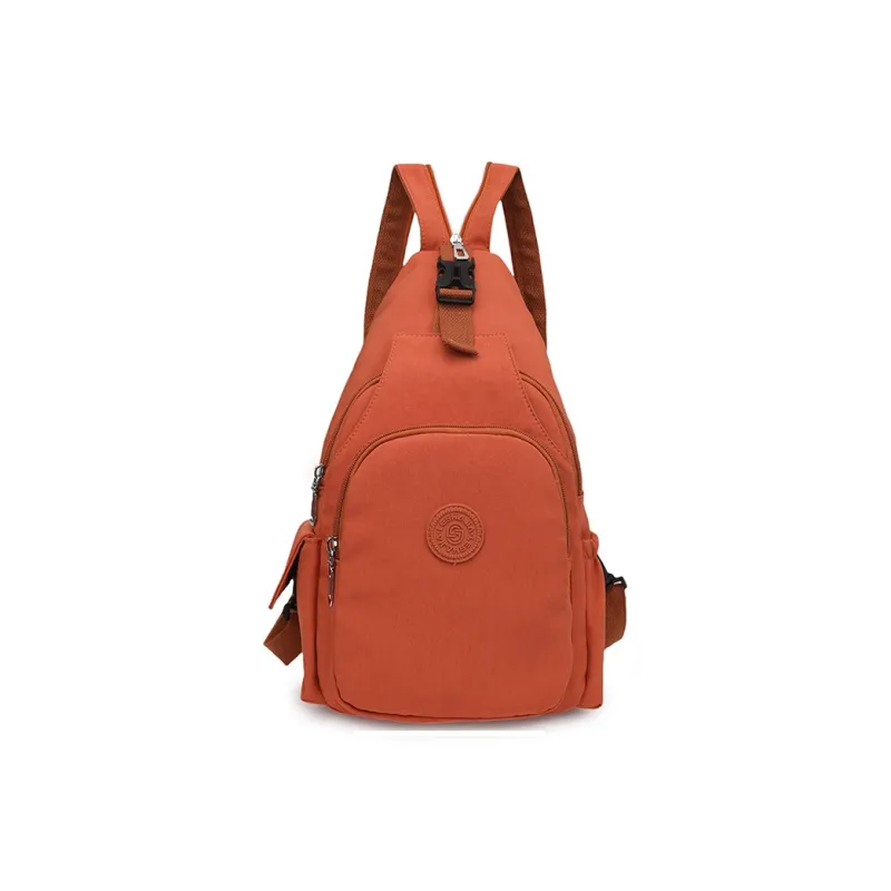 OUZIHUANG Nylon Fabric Crossbody Double Shoulder Sling Bag Unisex Black/Mandarin/Ecru-0