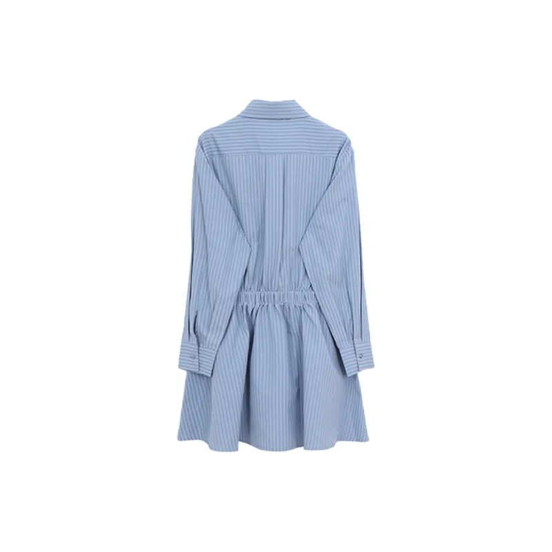 PAZZO Long Sleeved Dresses Women's Blue White Stripes-1