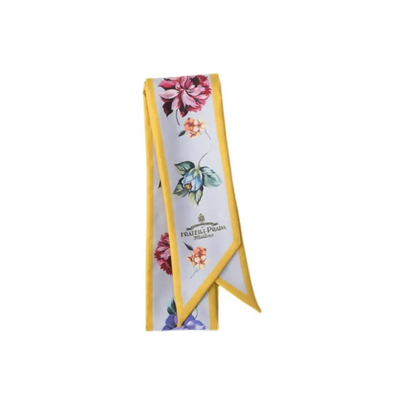 PRADA Mulberry Silk Scarves Women's Gray White Steel-1