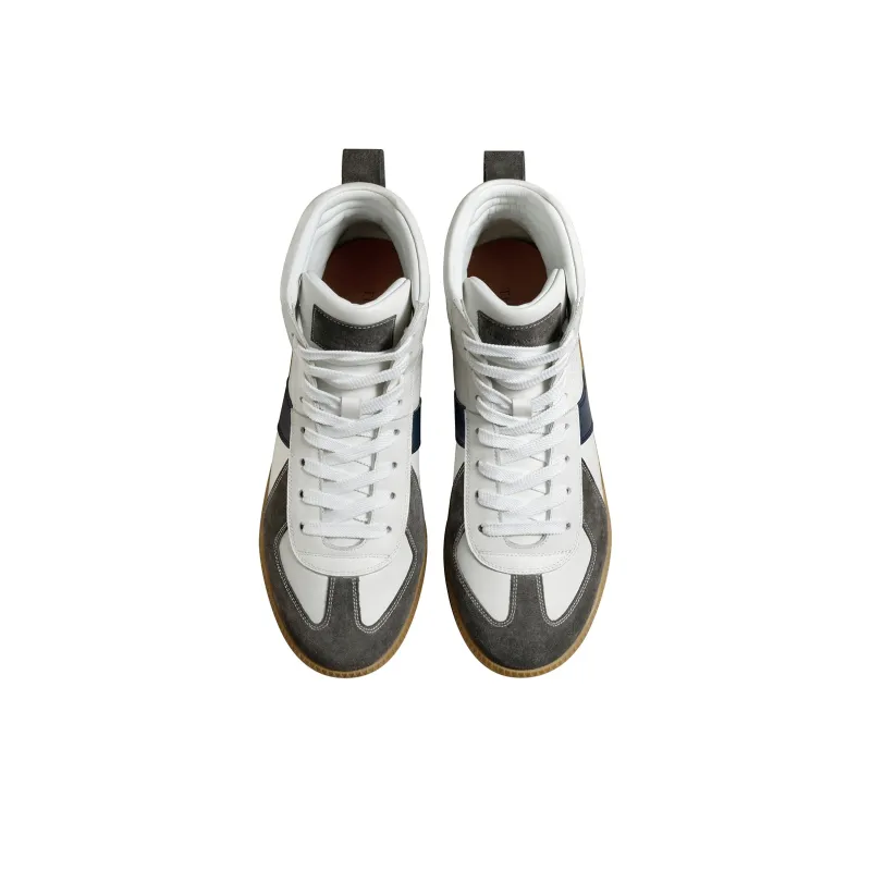 THOM WILLS Classic Vintage German Army Trainers Abrasion Resistant Mid Top Skateboard Shoes Men's Gray White-2