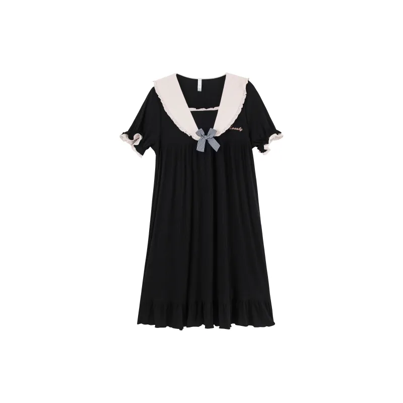 X QINGE Nightgown Summer Women's Black-0