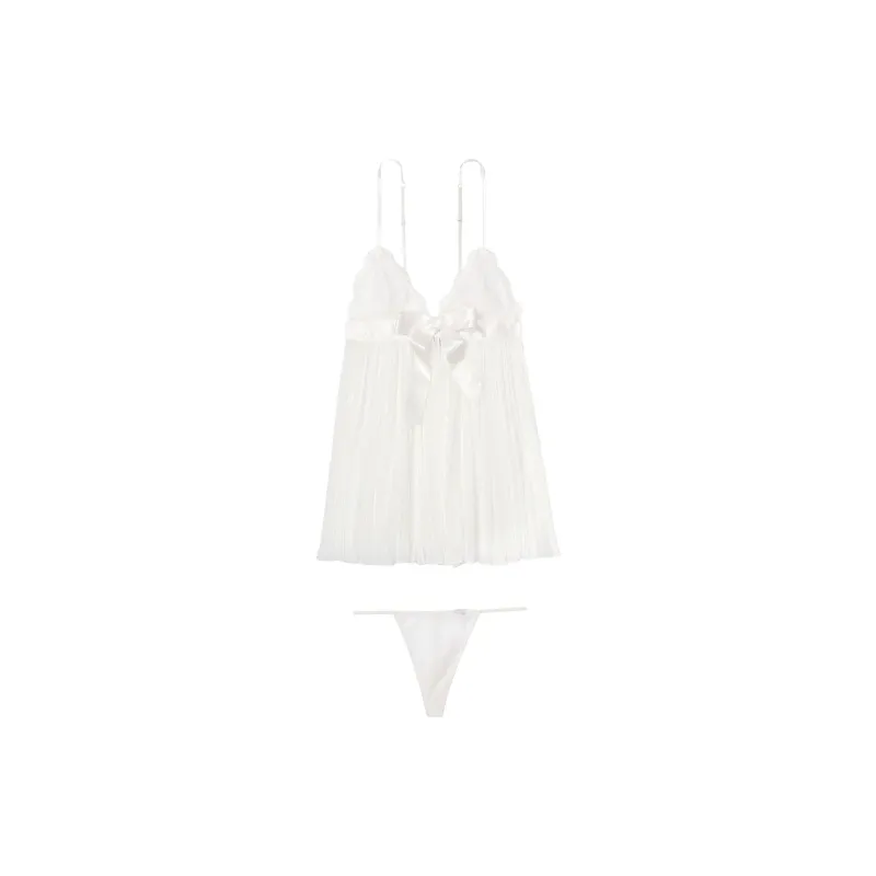 Victoria's Secret VERY SEXY Pleated Babydoll Set Underwear Set Women's White-0