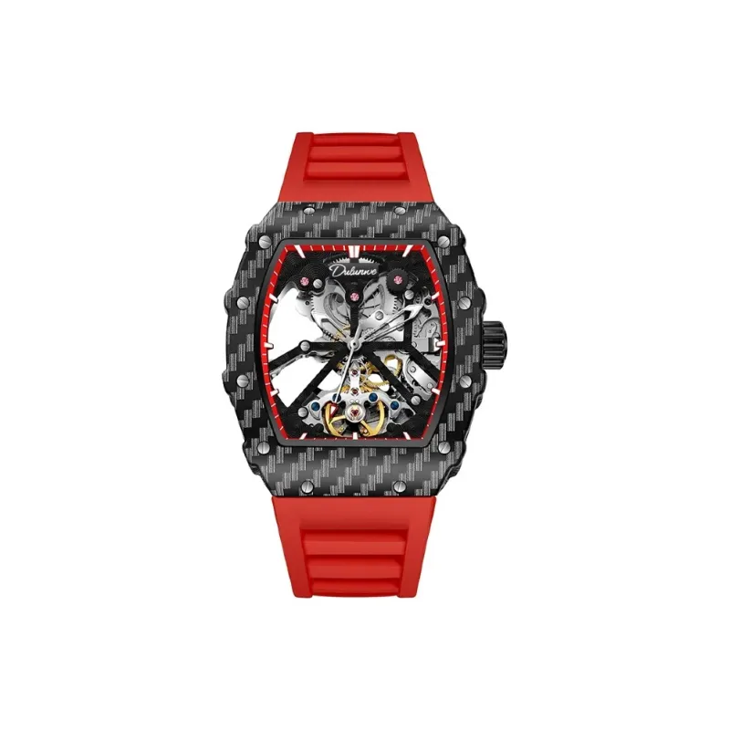 Dulunwe Automatic Mechanical Movement Silicone Strap Watch Men's Watches Cut-Out Dial-8