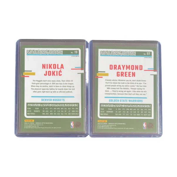 PANINI 2023 24 OPTIC Warriors Draymond Green Grimm Silver Fold+Nuggets Nikola Jokic Silver Fold Sports Cards 2 Pcs-1