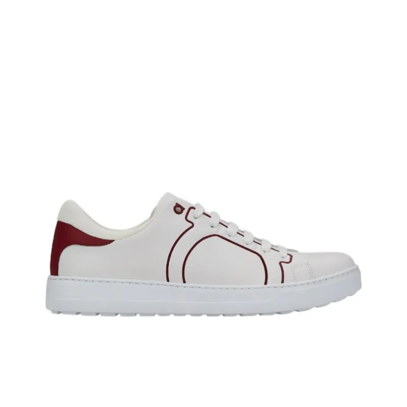 FERRAGAMO Low Top Stylish Skateboarding Shoes Men's White Red-1