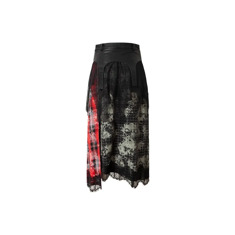 BE ALL KABUTO Casual Long Skirts Women's Black Red-2