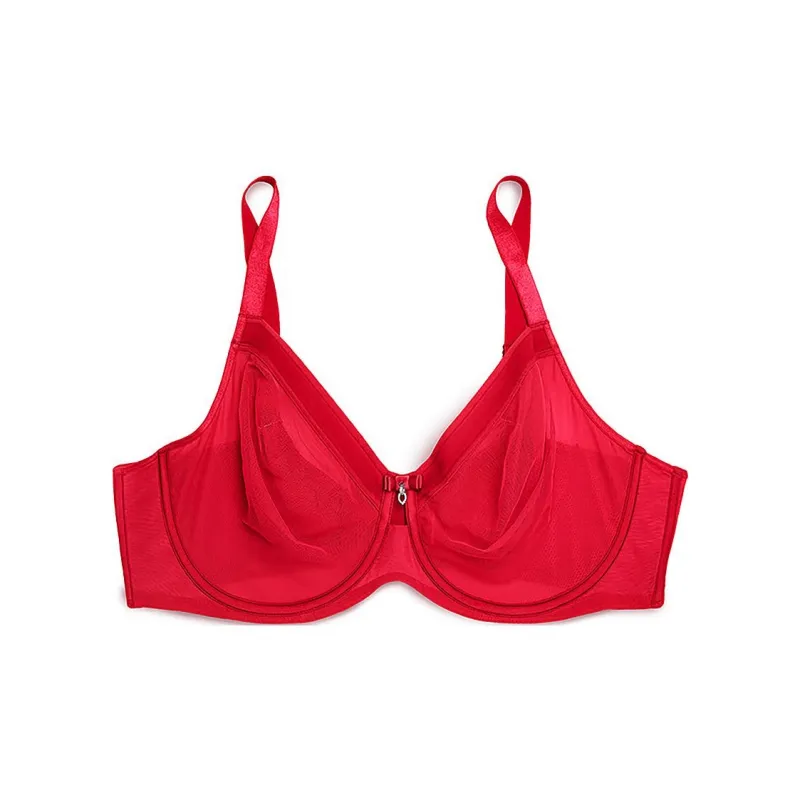 Victoria's Secret Sheer Mesh Unlined Underwire Bra Bra Women's Diva Red-0