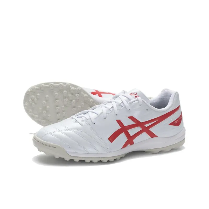 Asics TF Rubber Broken Studs Artificial Ground Anti Slip Wear Resistant Soccer Shoes Men's White Red-1