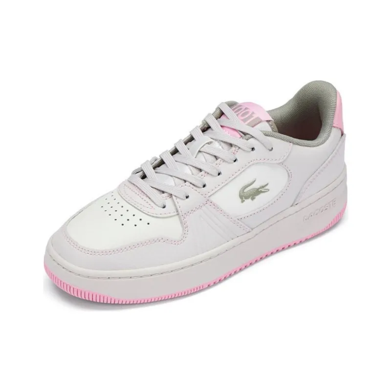LACOSTE Wear Resistant Low Top Skateboard Shoes Women's Ecru Light Pink-1