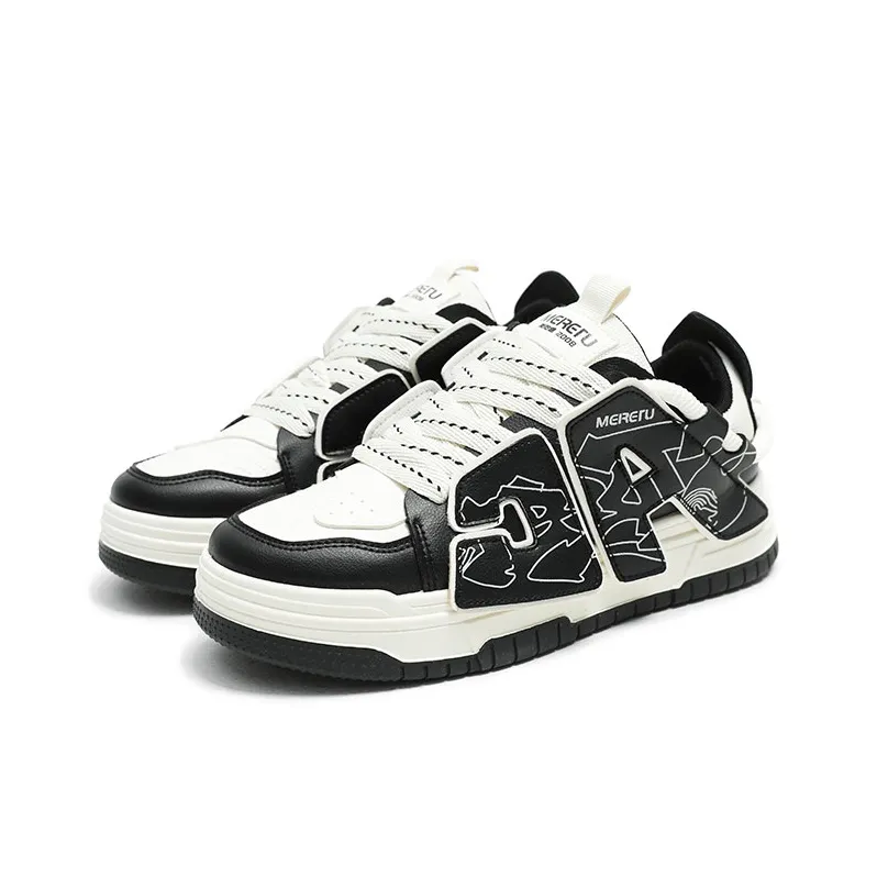 Meiretu Slip Resistant, Abrasion Resistant, Lightweight Low Top Skateboard Shoes Men's Black-2