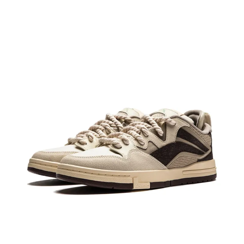 LiNing Anti Slip Wear Resistant Low Top Skateboard Shoes Women's Tan-2