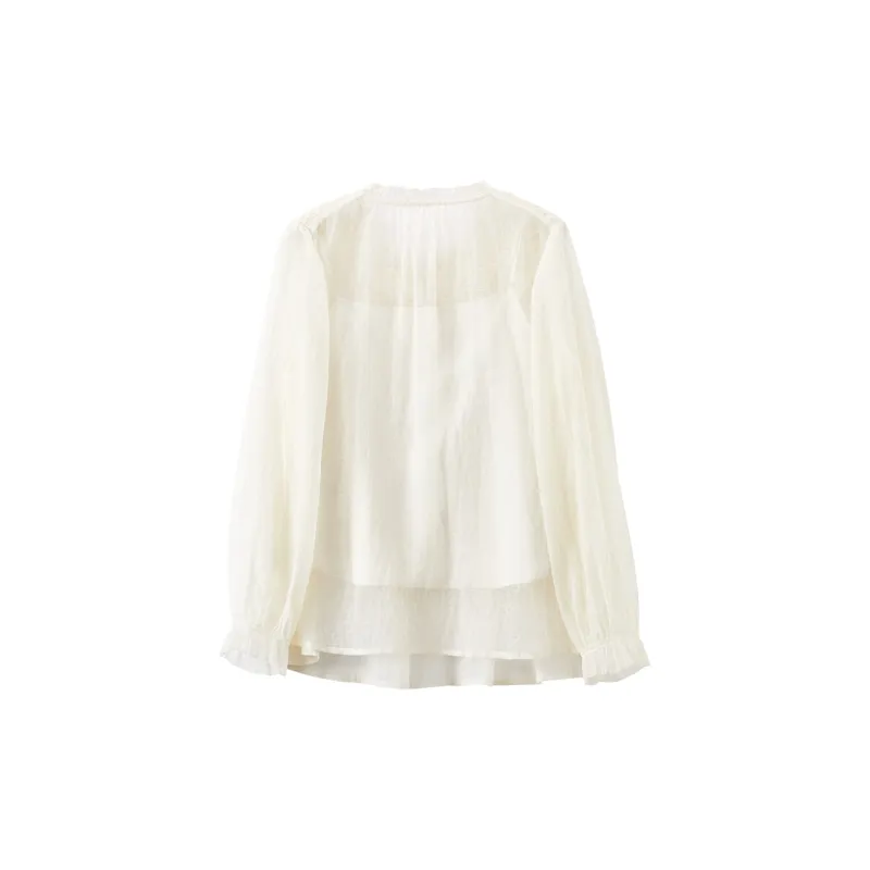 XIANGYING Chiffon Shirts Women's Beige-1