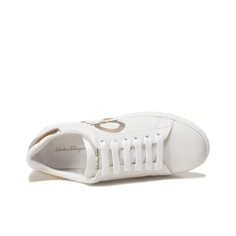 FERRAGAMO Low Top Skateboard Shoes Women's White Gold-3
