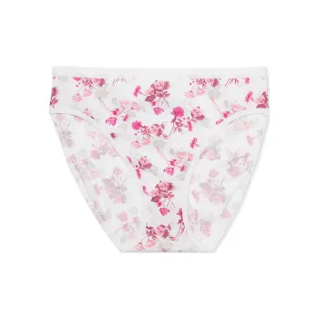 Victoria's Secret Stretch Cotton High-Leg Brief Panty / VS White Floral Underpants Women's 1 Pack White Pink