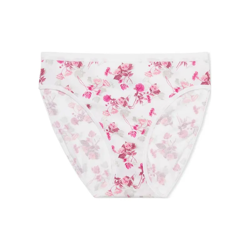 Victoria's Secret Stretch Cotton High-Leg Brief Panty / VS White Floral Underpants Women's 1 Pack White Pink-0