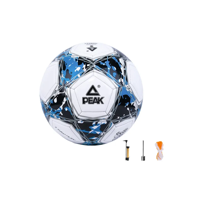 PEAK Size 5 Soccer PVC Machine Stitched Soccer Ball Unisex White Blue Black-0