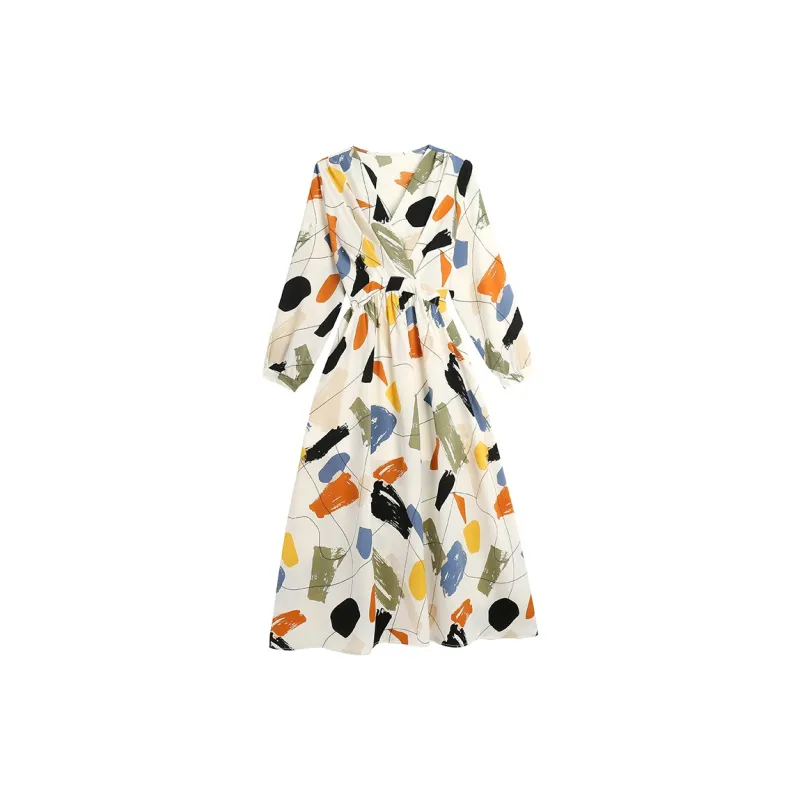Fashion Long Sleeved Dress Women's Rich Multicolor-13