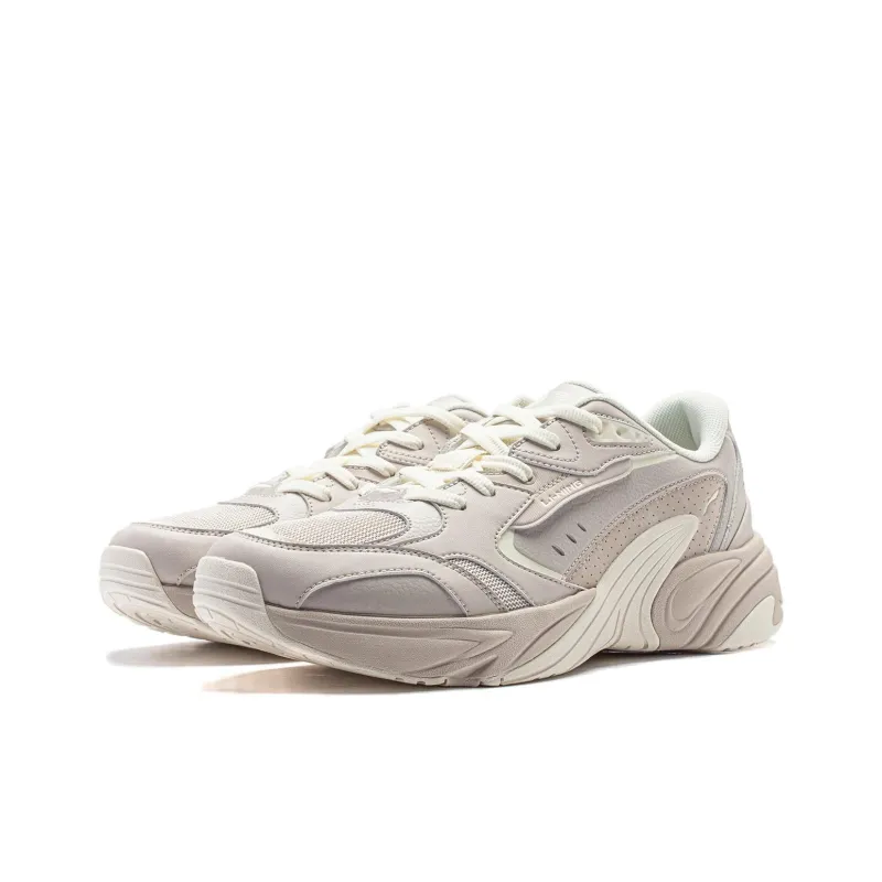 LiNing Tiger Whale Wear Resistant Slip Resistant Low Top Casual Shoes Men's Oat Gray Vanilla White-3