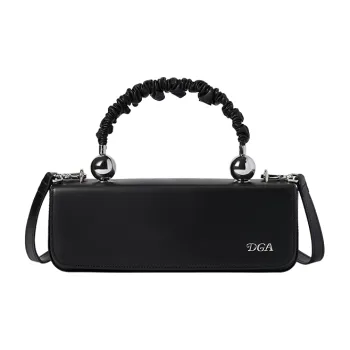 DEGAIA Cow Leather Baguette Bag Shoulder Bag Crossbody Bag Handbag Small Size Women's Jet Black/Matte White/Deep Camel