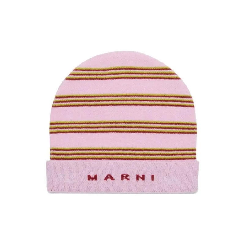 MARNI Kids Knit Wool Mix Striped Beanie-0