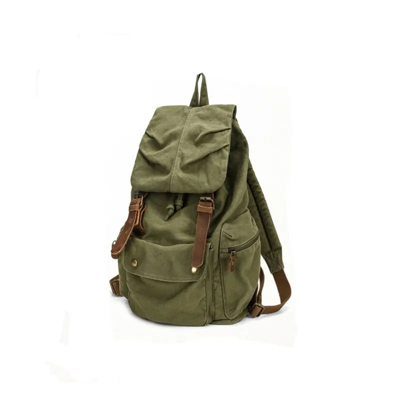 H YXIANG Canvas Backpack Regular Men's Black/Green/Army Green/Earth Yellow-3
