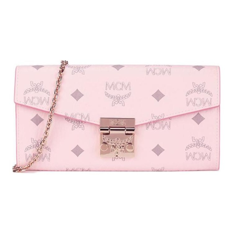 MCM Tracy Monogram Logo Wallet On Chain Crossbody Bag Pink POIZON