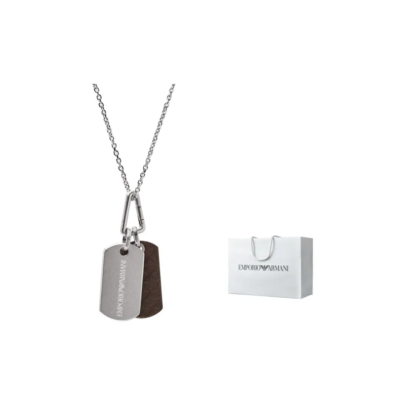 EMPORIO ARMANI Steel, Leather Necklaces Men's Silver-5