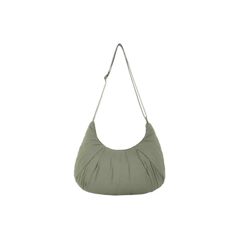Reebok Fabric Shoulder Bag, Crossbody Bag, Crescent Bag Medium Size Women's Black/Ecru/Green-7