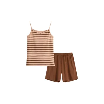 MIIOW Cool One Summer Series Pajama Set Women's Stripes Coffee
