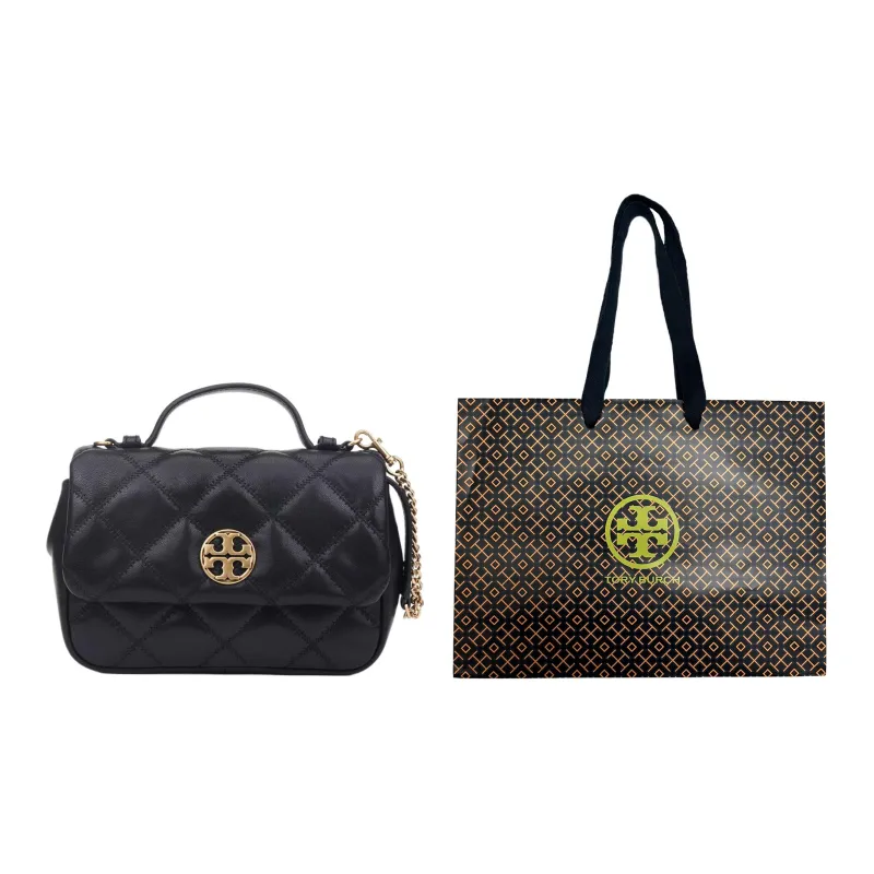 TORY BURCH TB Willa Leather Square Bag Shoulder Bag Crossbody Bag Handbag Women's Black-6