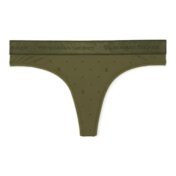 Victoria's Secret Logo Cotton Thong Panty/Olive Logo Dots Underpants Women's 1 Pack Green