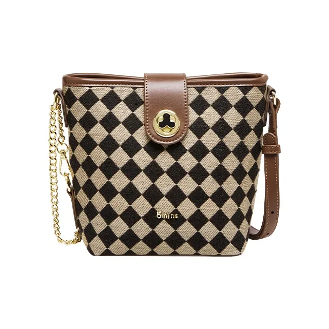 15 MINS Fabric With Synthetic Leather Shoulder Bag Women's Coffee-1