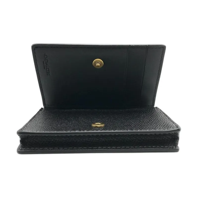 COACH Card Case Leather Coin Purse, Wallet, Card Holder Mini Unisex Black-6