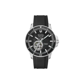 BULOVA Wrist Watch Automatic Mechanical Movement Silicone Strap 45mm Black Dial Men's Watches
