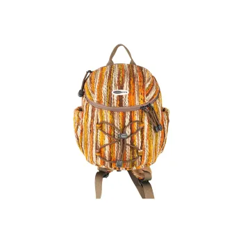 SUMAYZOY Jacquard Plush Fabric Backpack Women's Soil Chestnut/Monet Flower Blue