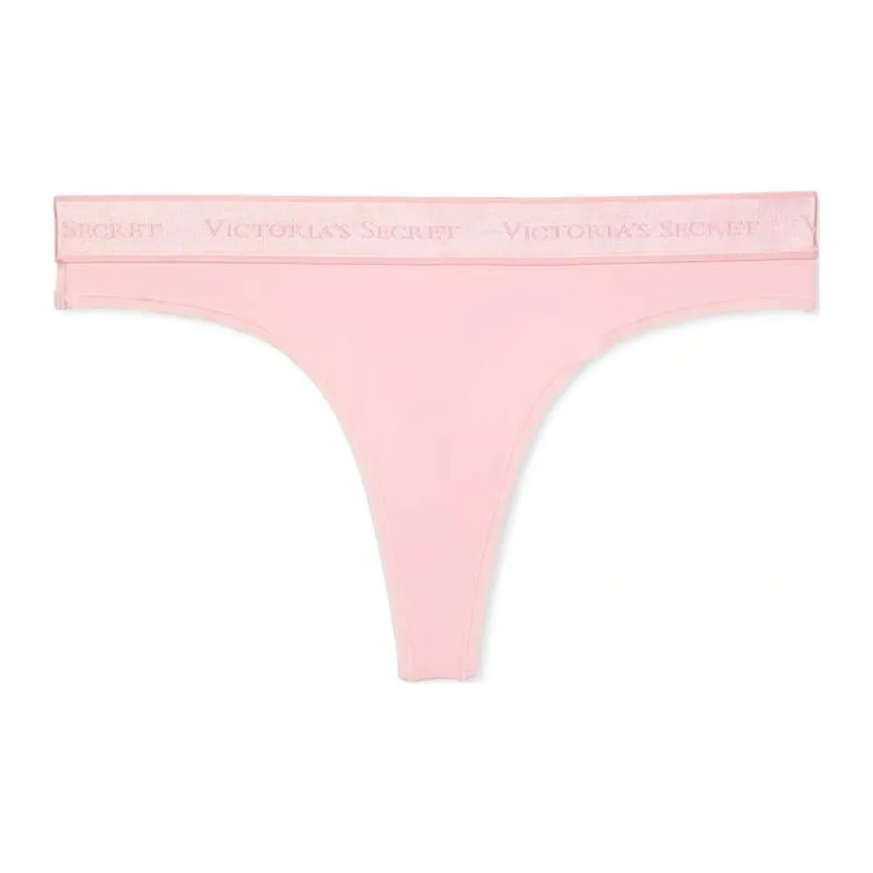 Victoria's Secret Cotton Logo Cotton Thong Panty/Pretty Blossom Underpants Women's 1 Pack Pink-0