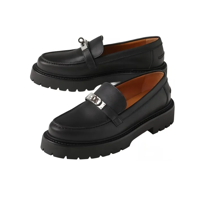 HERMES Icone Loafers Women's Black-2