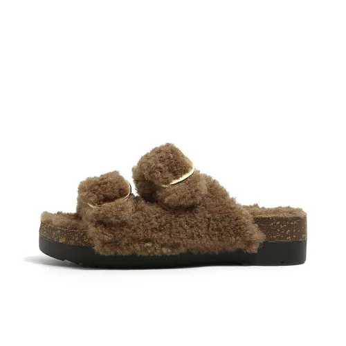 HUANQIU Quiet Abrasion-Resistant Slide Slippers Women's Brown