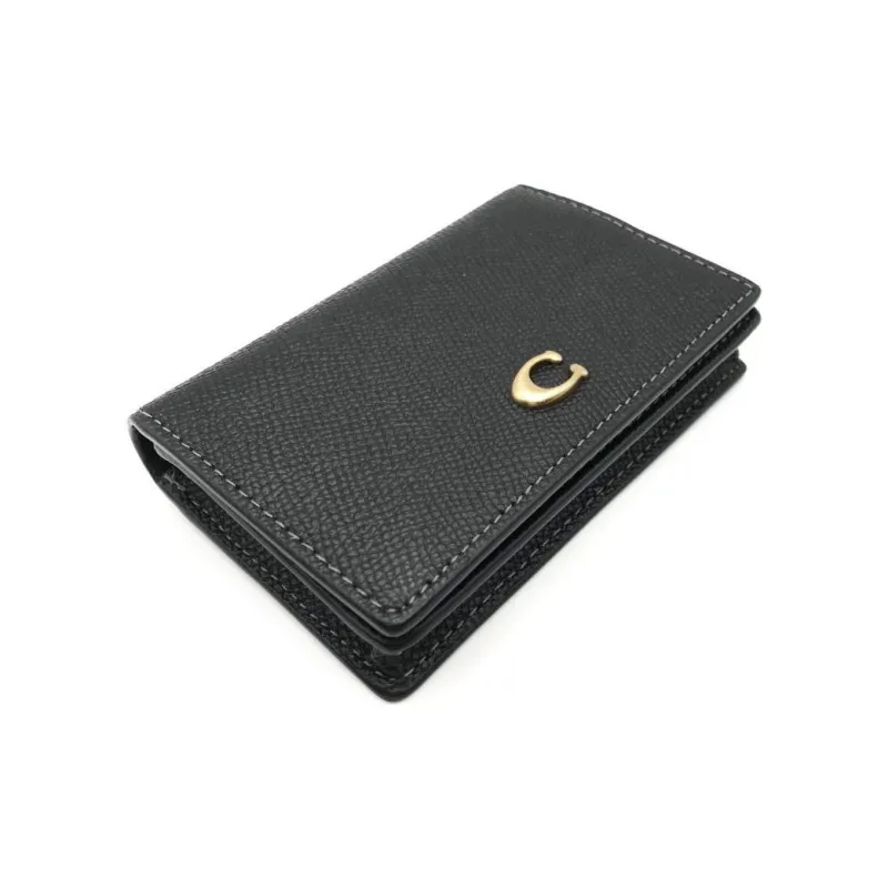 COACH Card Case Leather Coin Purse, Wallet, Card Holder Mini Unisex Black-2