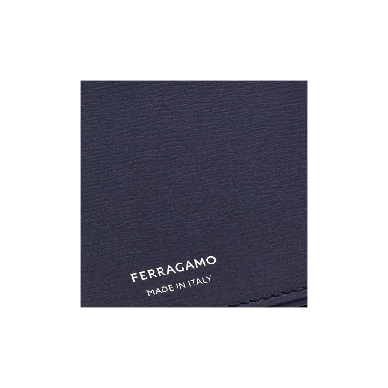 FERRAGAMO Palm Calfskin Wallet Men's Midnight Blue & Black-3