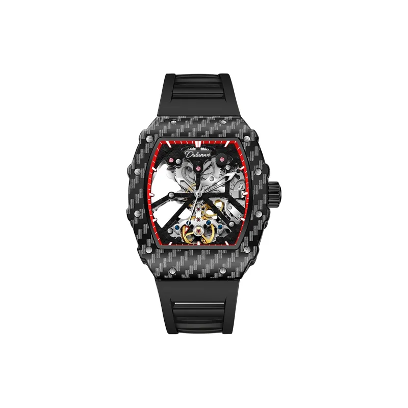 Dulunwe Automatic Mechanical Movement Silicone Strap Watch Men's Watches Cut-Out Dial-1